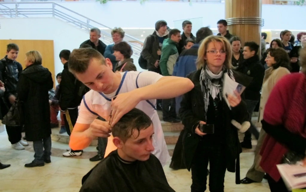 Students taking part in an information event about career choices in Brasov.